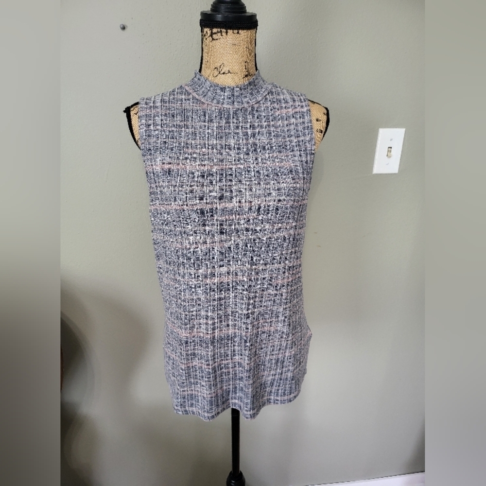 Liverpool Sleeveless Gray Knit Mockneck top